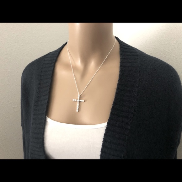 NEW S925 Sterling Silver Diamond Cross Necklace - Picture 7 of 9
